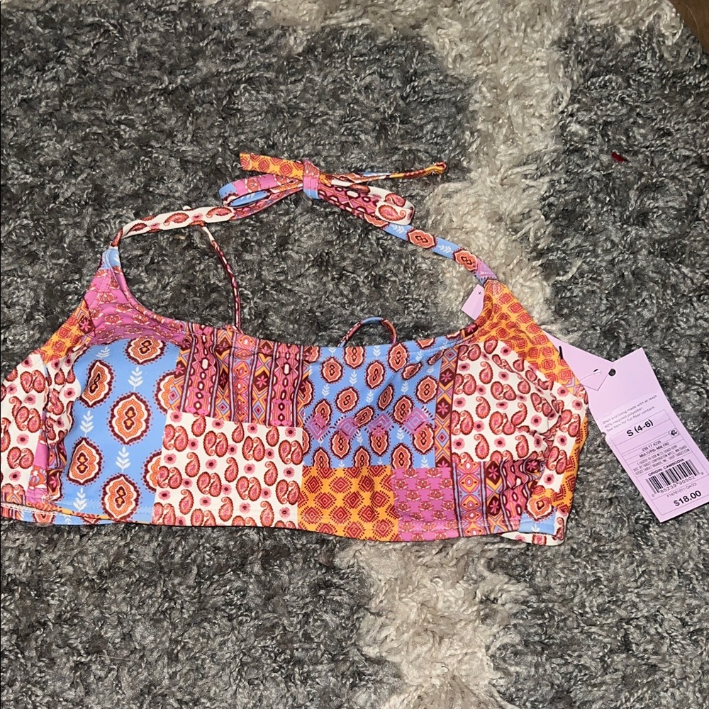 🌟 Wild Fable size S 4-6 Colorful Patchwork Halter Bikini Top NWT
